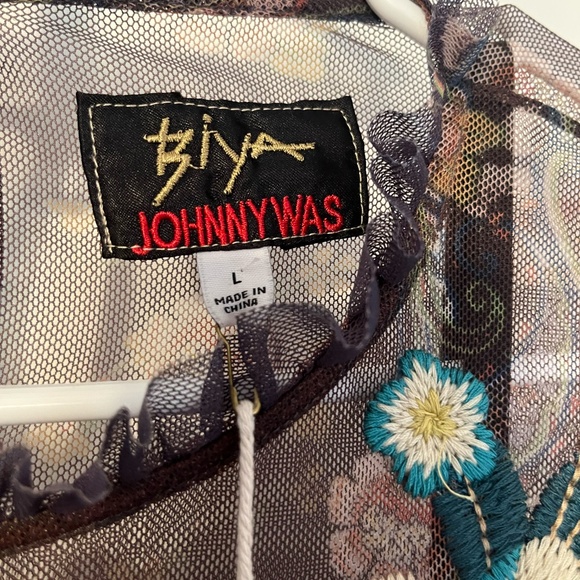 Johnny Was Women Renley Mesh Embroidered Blouse Large Sheer Floral MSRP $305 NWT - Picture 4 of 13